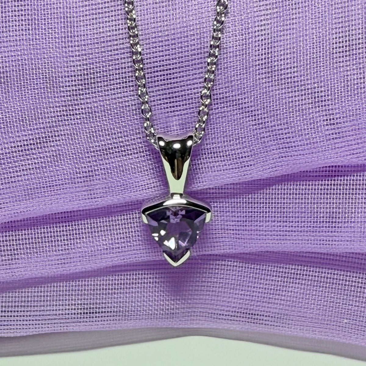 Triangle shaped real purple amethyst necklace sterling silver pendant