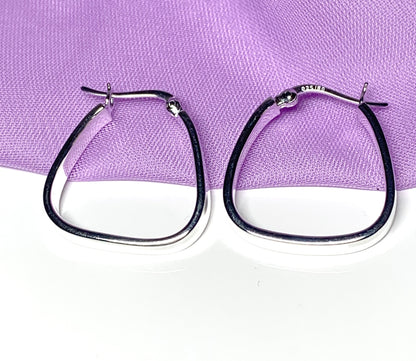 Triangle shaped hoop earrings polished sterling silver