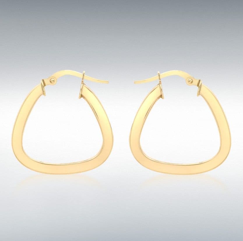 Triangle shaped plain polished yellow gold hoop earrings 22 mm