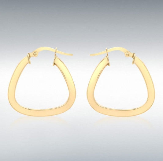 Triangle shaped plain polished yellow gold hoop earrings 22 mm