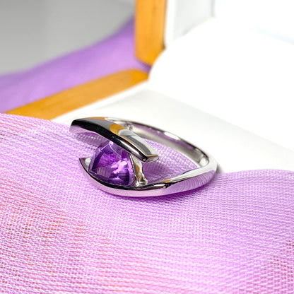 Triangle shaped sterling silver real amethyst ring