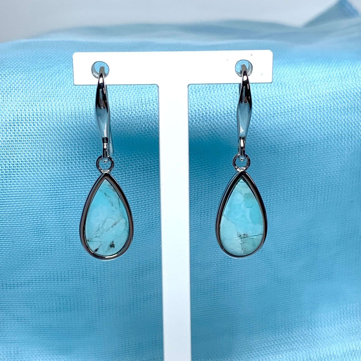 Turquoise Pear Teardrop Sterling Silver Drop Earrings