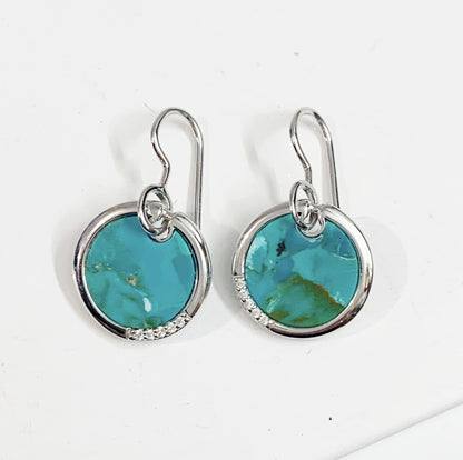 Turquoise Round Sterling Silver Drop Earrings Circle