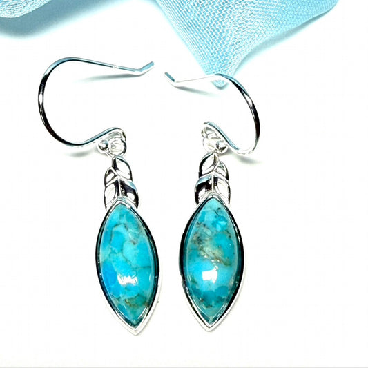 Turquoise drop earrings marquise cut sterling silver