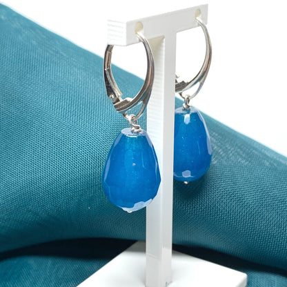 Turquoise agate teardrop shaped drop earrings