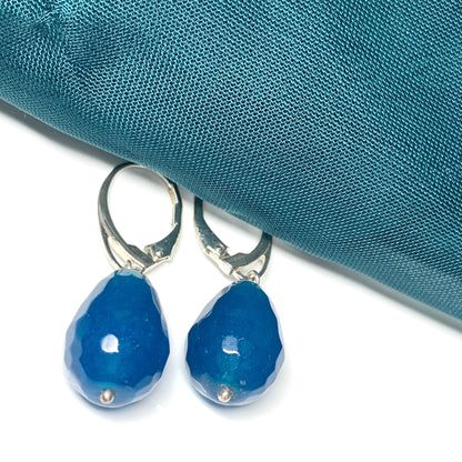 Turquoise agate teardrop shaped drop earrings