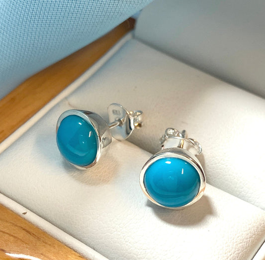 Sterling silver turquoise blue round stud earrings