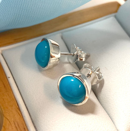 Sterling silver turquoise blue round stud earrings