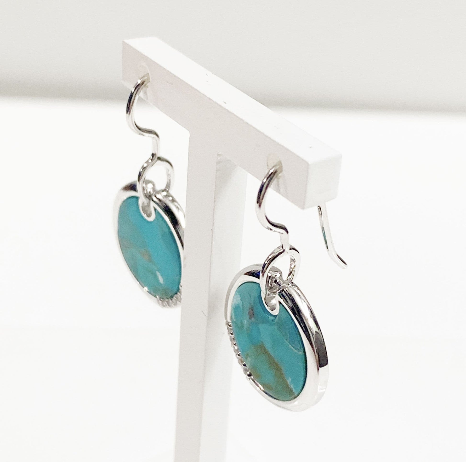 Turquoise Round Sterling Silver Drop Earrings Circle
