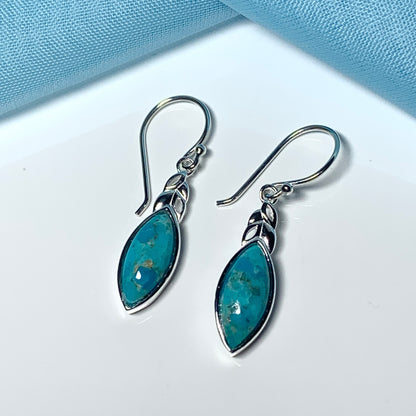 Turquoise drop earrings marquise cut sterling silver