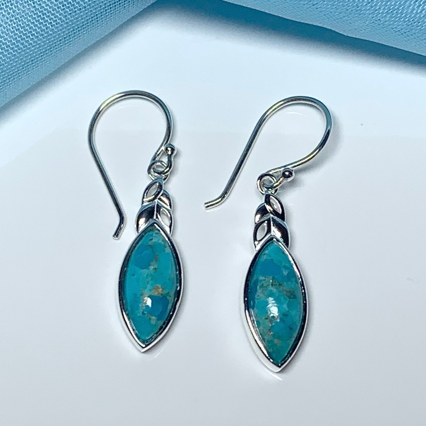 Turquoise drop earrings marquise cut sterling silver