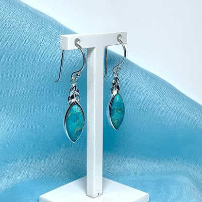 Turquoise drop earrings marquise cut sterling silver