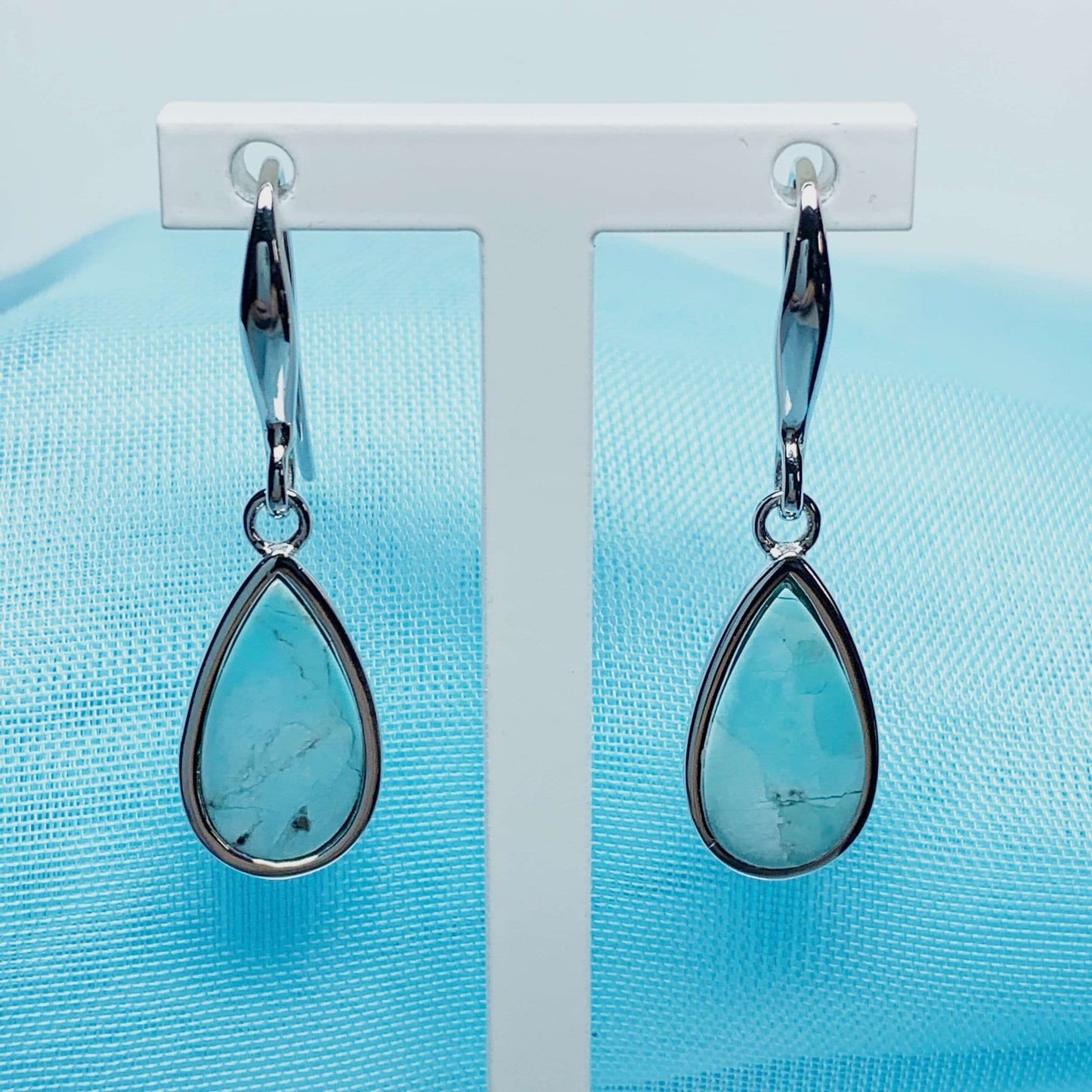 Turquoise Pear Teardrop Sterling Silver Drop Earrings