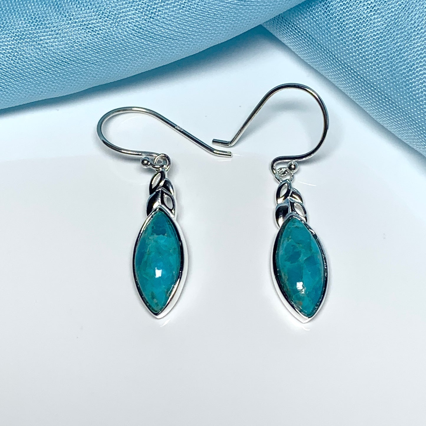 Turquoise earrings drop sterling silver marquise cut