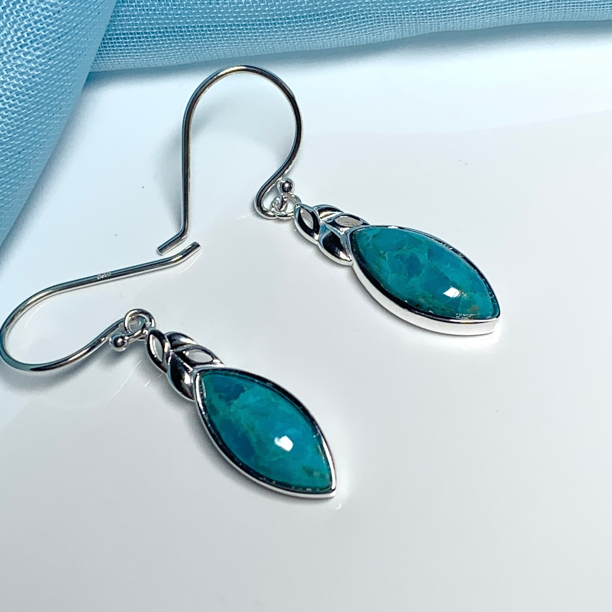Turquoise earrings drop sterling silver marquise cut