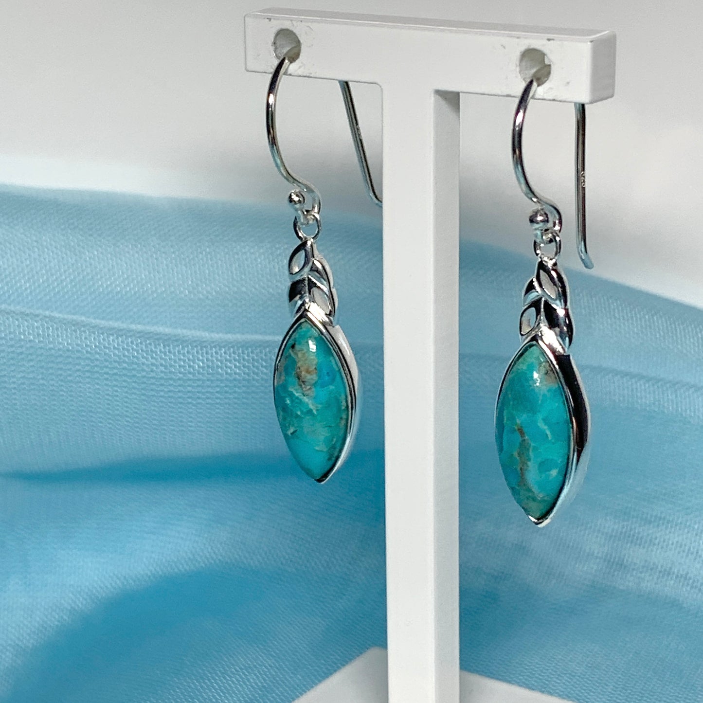 Turquoise earrings drop marquise cut sterling silver