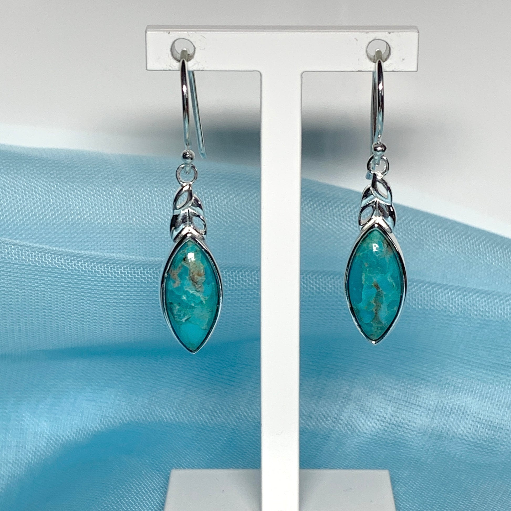 Turquoise earrings drop marquise cut sterling silver