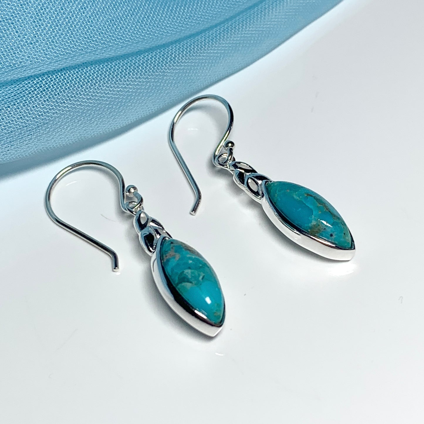 Turquoise earrings drop marquise cut sterling silver