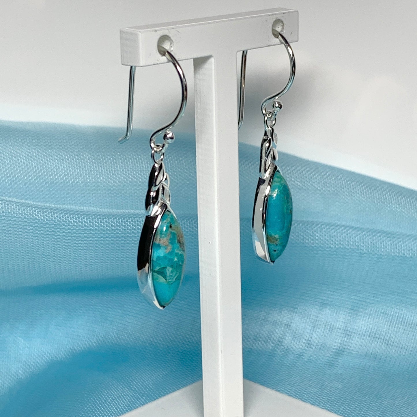 Turquoise earrings drop marquise cut sterling silver