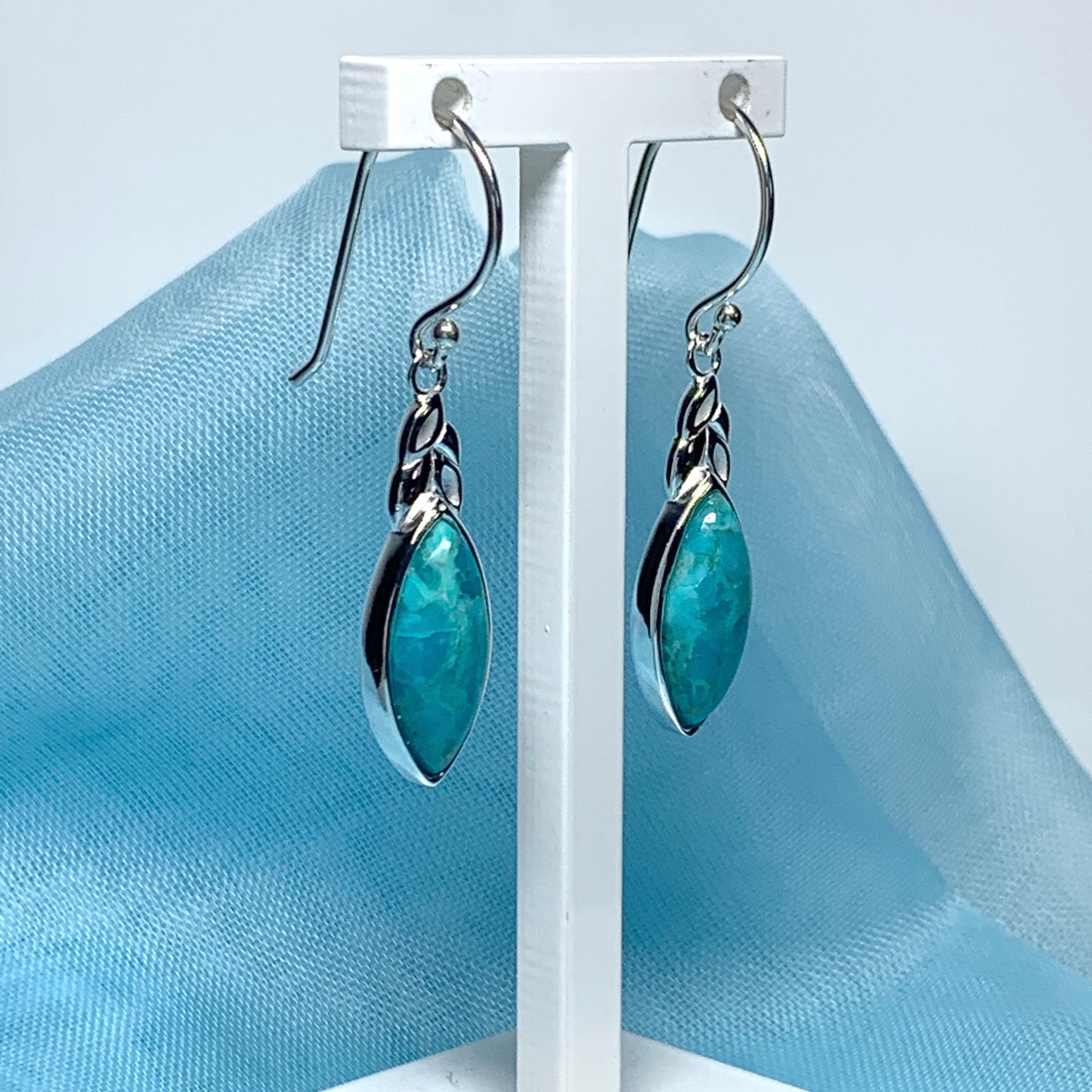 Turquoise earrings drop sterling silver marquise cut