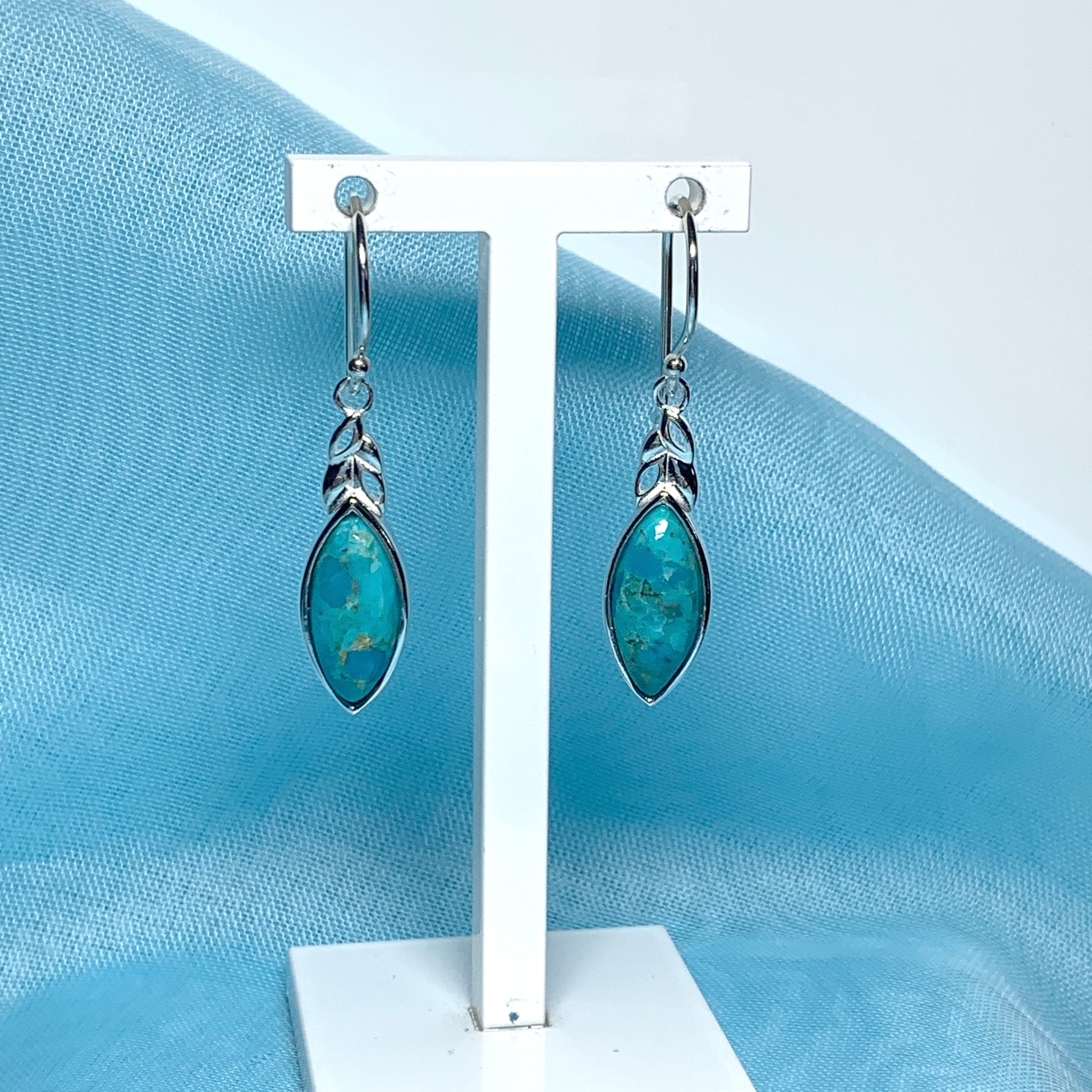 Turquoise drop earrings marquise cut sterling silver