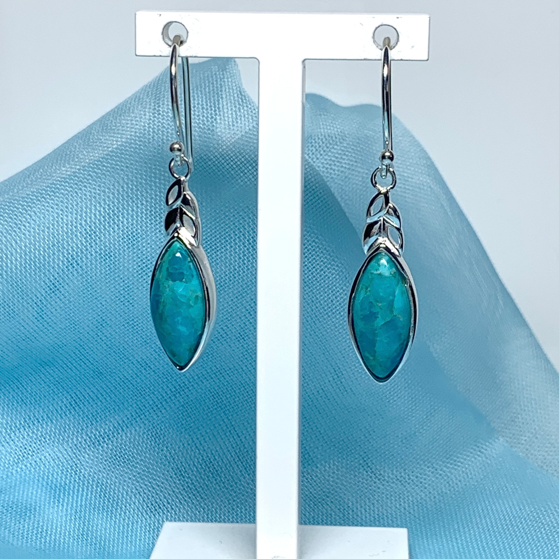 Turquoise earrings drop sterling silver marquise cut