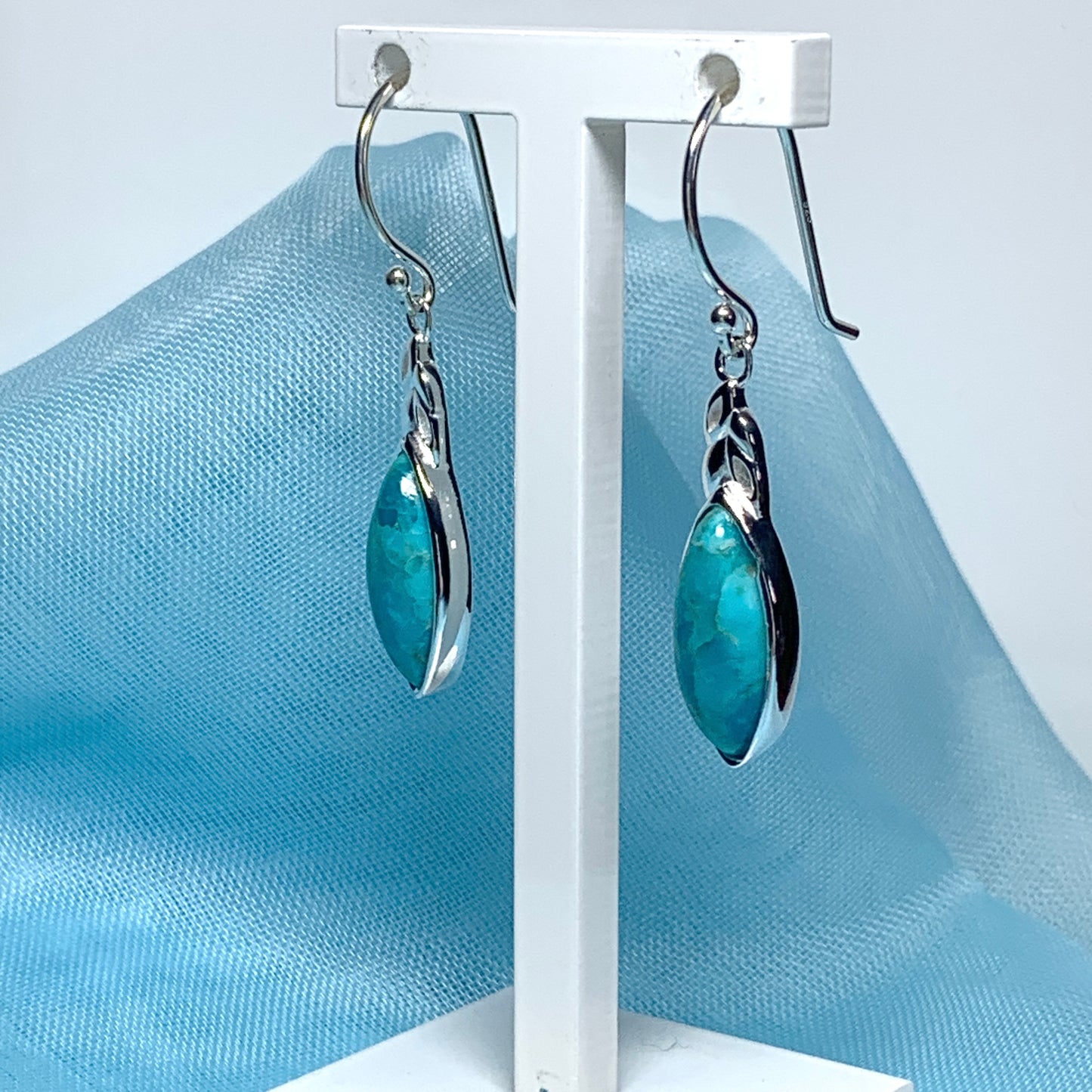 Turquoise earrings drop sterling silver marquise cut