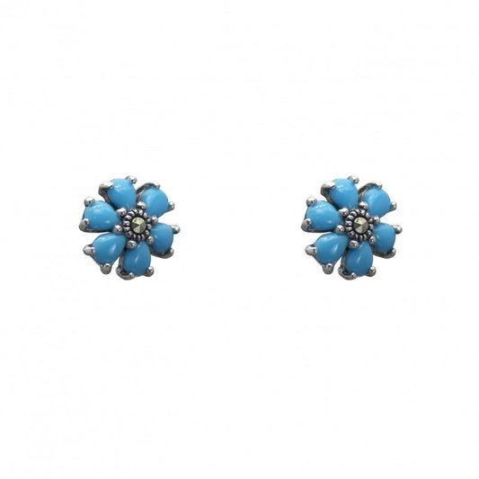 Real turquoise flower stud earrings