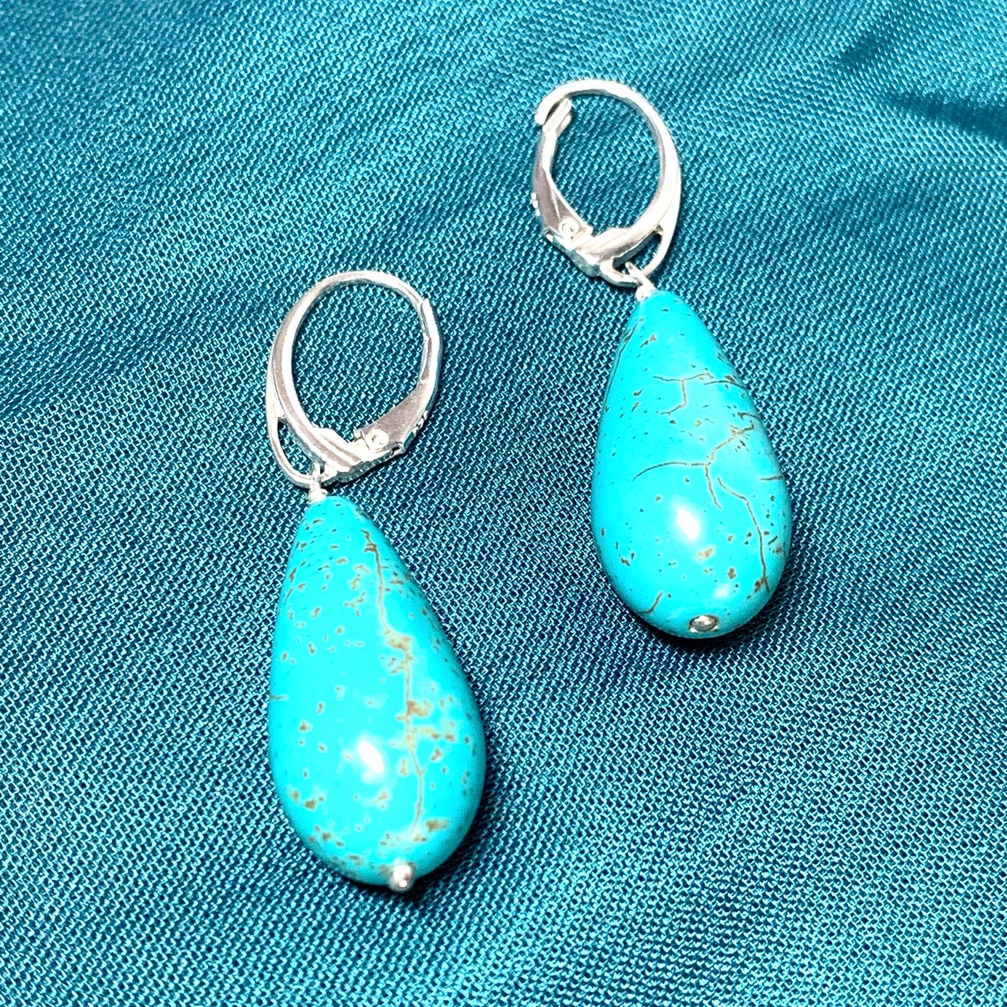 Large Turquoise Teardrop Sterling Silver Drop Earrings