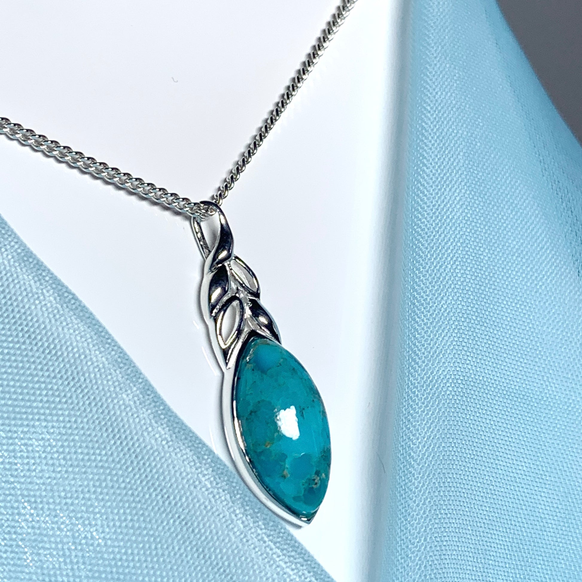 Turquoise necklace marquise cut sterling silver pendant