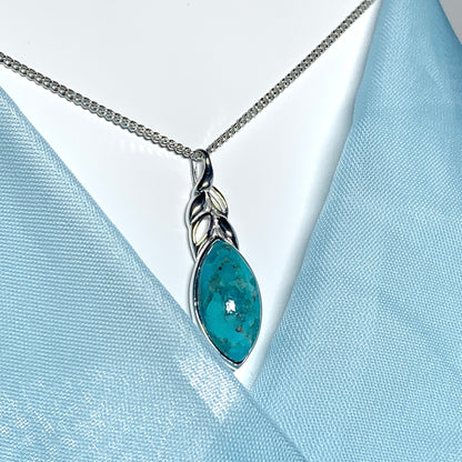 Turquoise pendant necklace marquise cut sterling silver