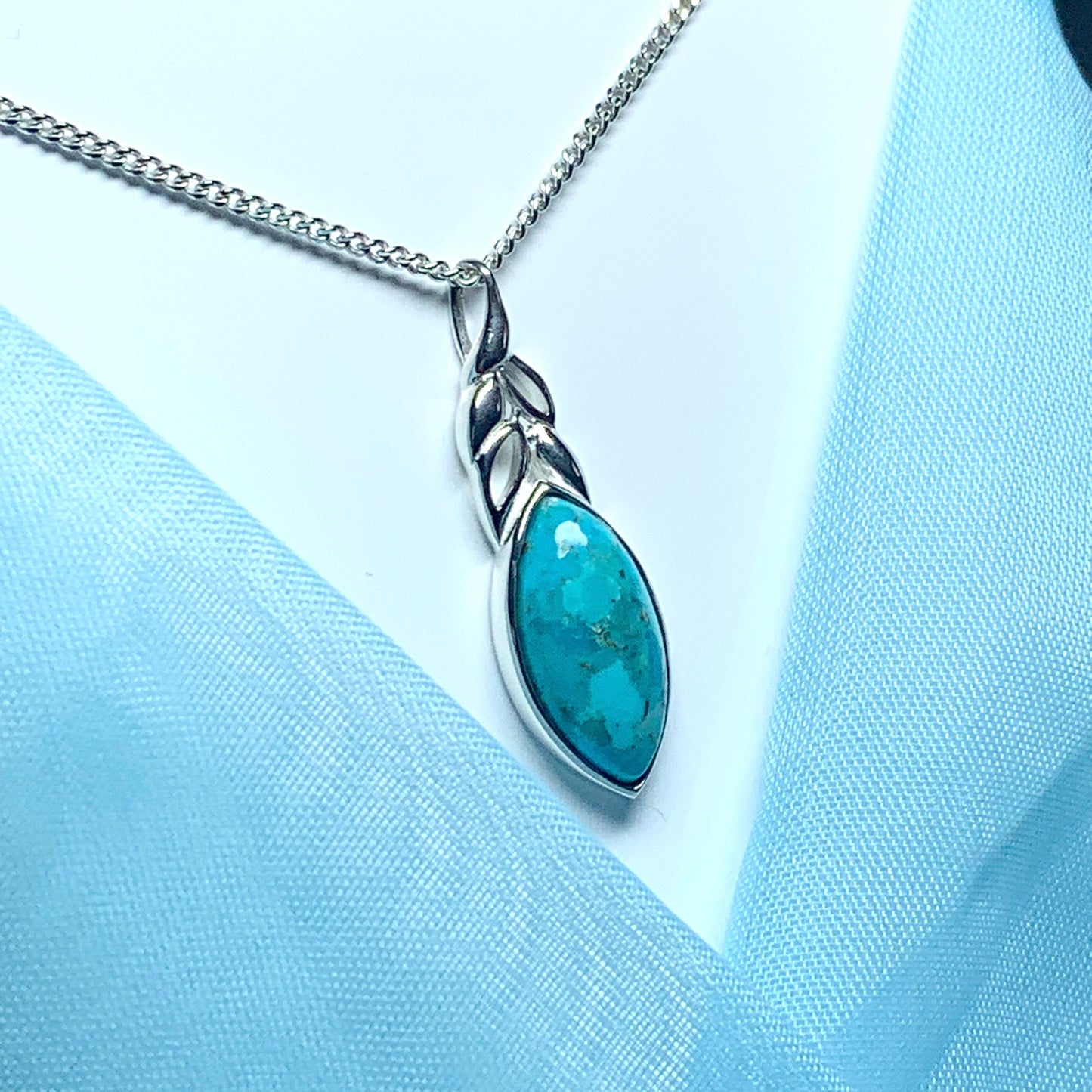 Turquoise pendant necklace marquise cut silver