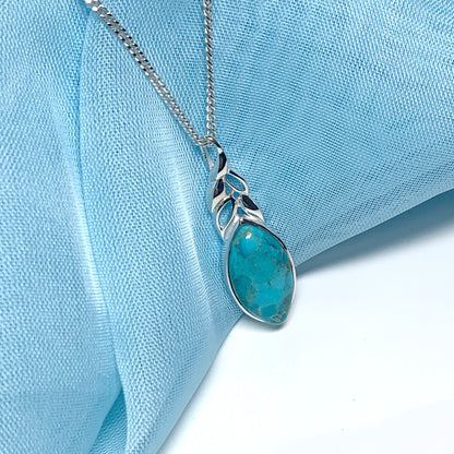 Turquoise necklace marquise cut sterling silver pendant