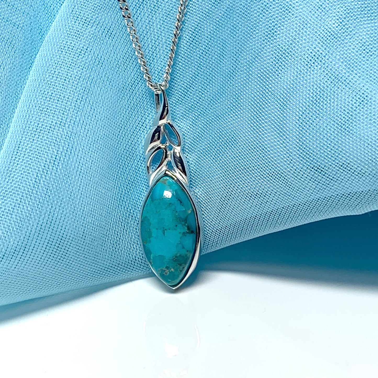 Turquoise necklace marquise cut sterling silver pendant