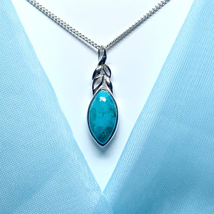 Turquoise necklace marquise cut sterling silver pendant