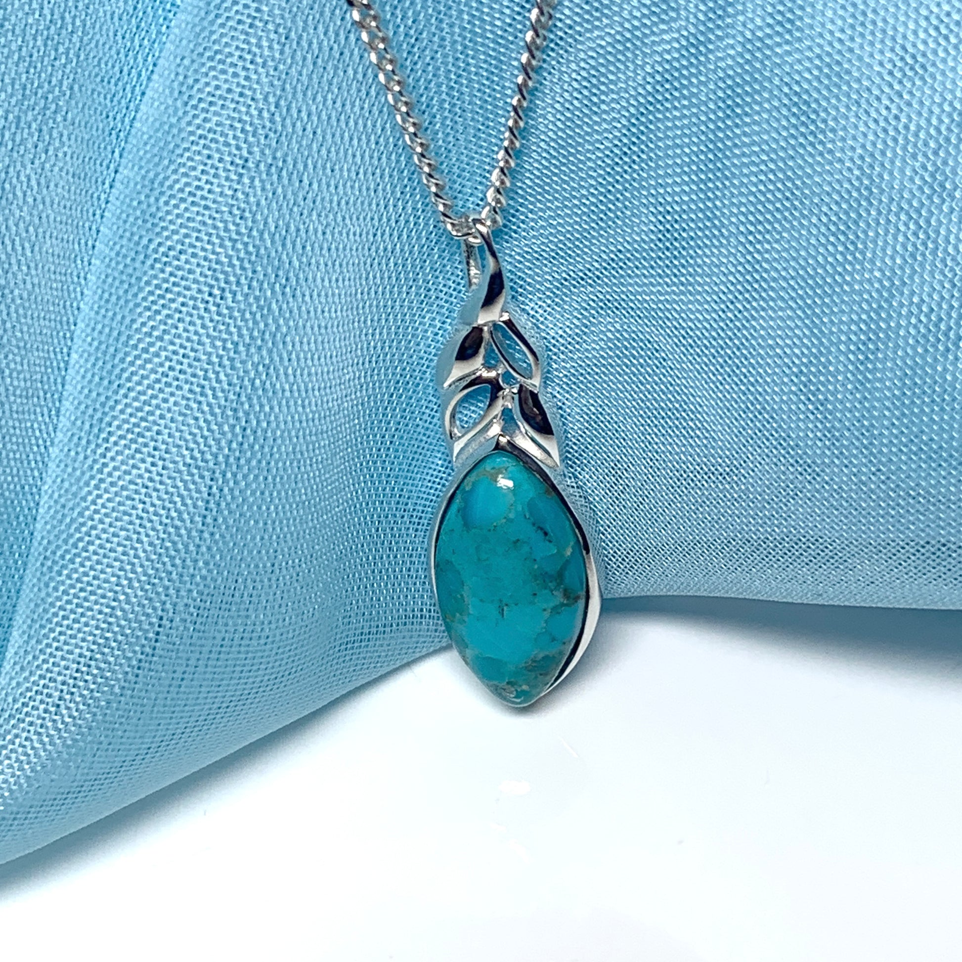 Turquoise necklace marquise cut sterling silver pendant