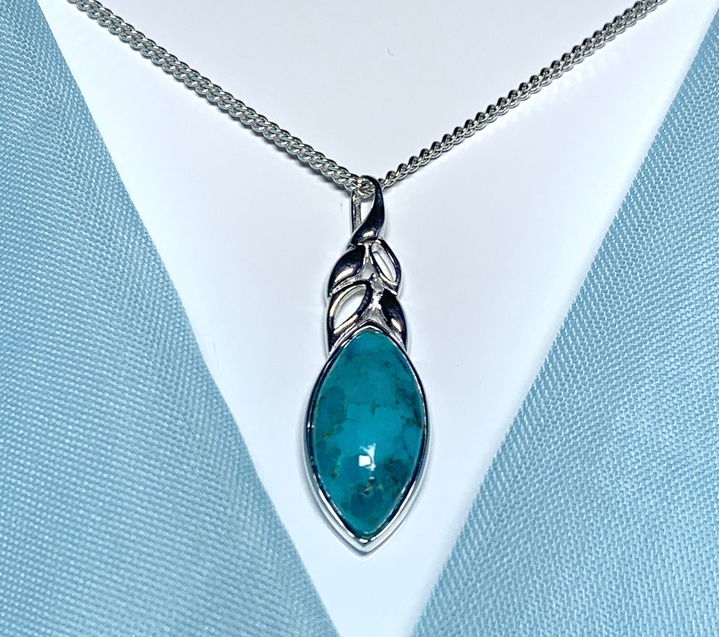 Turquoise necklace marquise cut sterling silver pendant