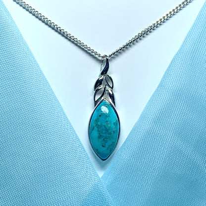 Turquoise pendant necklace marquise cut sterling silver