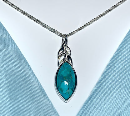 Turquoise pendant necklace marquise cut silver