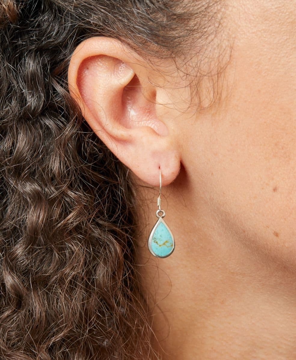 Sterling silver turquoise pear cut drop earrings