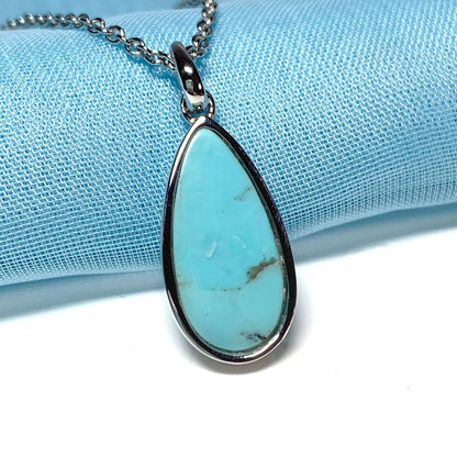 Turquoise Pear Teardrop Sterling Silver Necklace