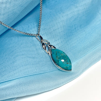 Turquoise pendant necklace marquise cut sterling silver