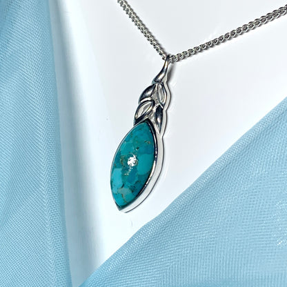 Turquoise pendant necklace marquise cut silver