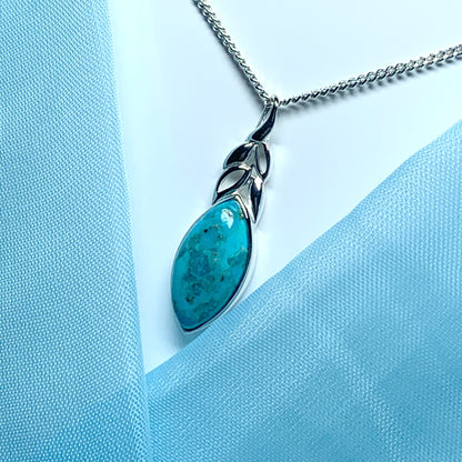 Turquoise pendant necklace marquise cut sterling silver