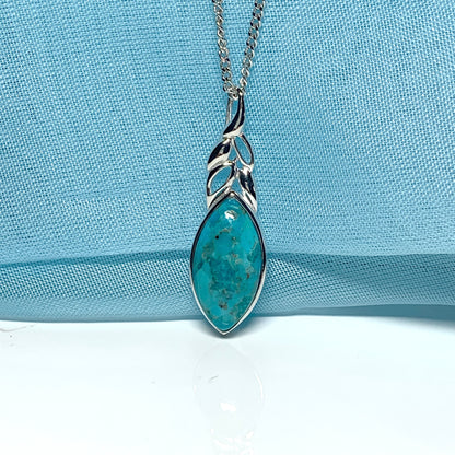 Turquoise pendant necklace marquise cut sterling silver