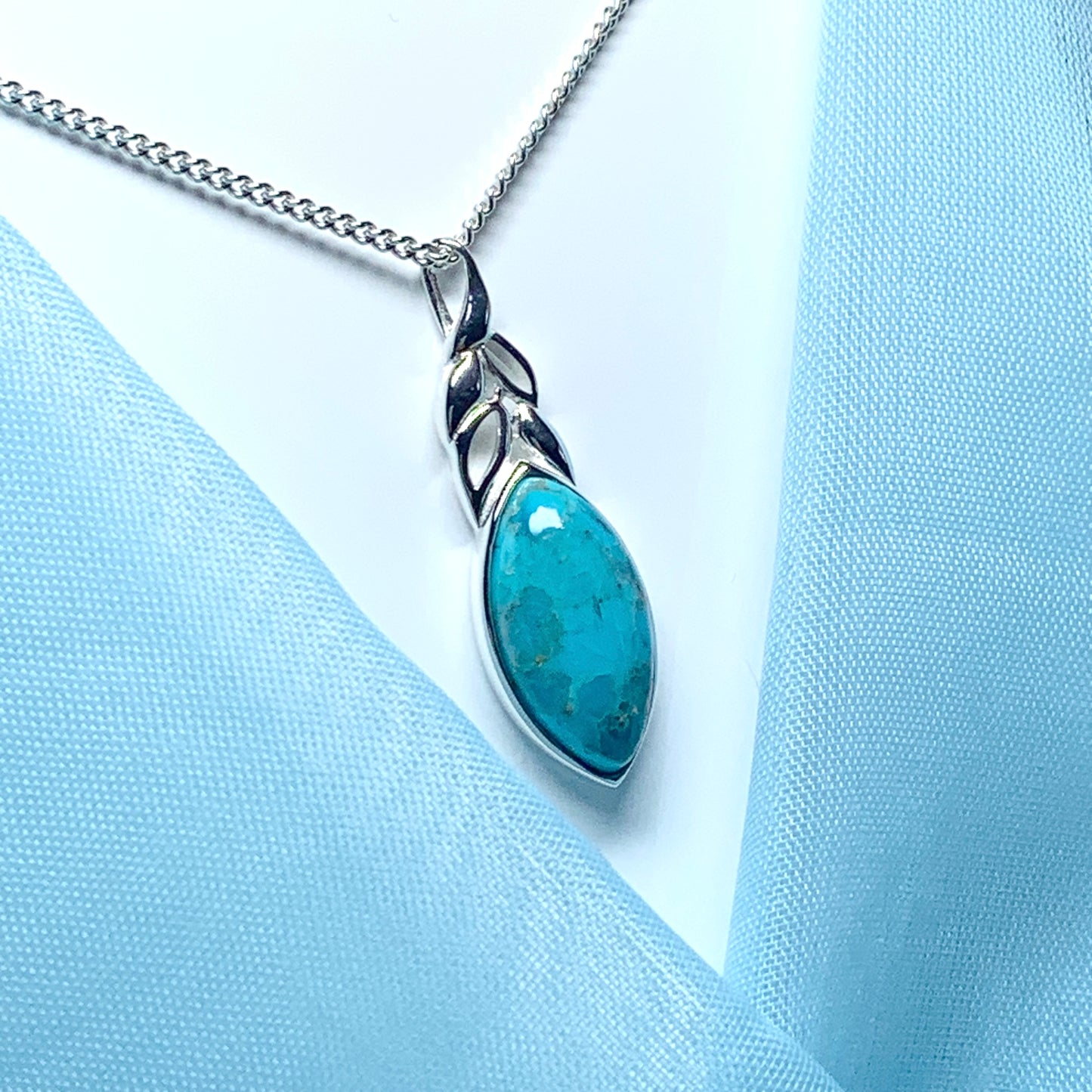 Turquoise necklace marquise cut sterling silver pendant