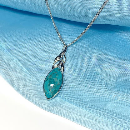 Turquoise pendant necklace marquise cut sterling silver