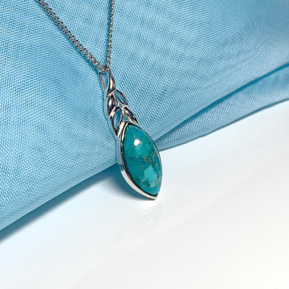 Turquoise pendant necklace marquise cut silver