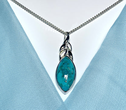 Turquoise pendant necklace marquise cut sterling silver