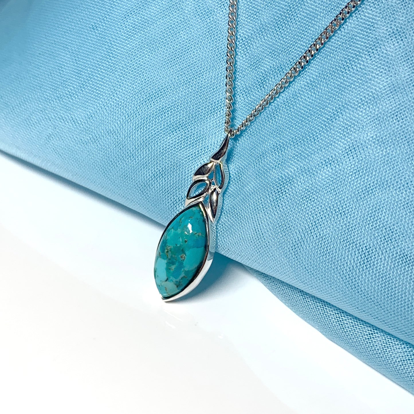 Turquoise pendant necklace marquise cut silver